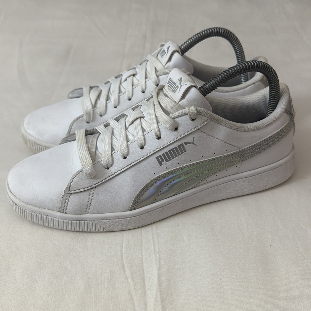 Puma‎ Basket Classic White/Holographic Sneaker Women's Size 9 Gently Used Shoes